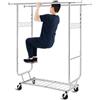 HOKEEPER Appendiabiti da Terra Resistente a Doppia Barra con Ruote, 295kg, con Ripiano Inferiore, Estensibile - Ideale per Camera da Letto, Boutique, Lavanderia, Argento