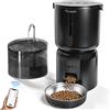 Auveach Distributore Automatico Cibo Gatti e Fontanella Set - 4L 2.4G WiFi Dispenser Crocchette Gatto con Timer Programmabile 1-10 Pasti al Giorno, Ciotola Inox 304, 2.2L Fontana per Gatti (Nero)