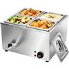 TAIMIKO Scaldavivande professionale bagnomaria elettrico per buffet in acciaio inossidabile da 1500W, 220V, dotato di 4 ciotole 1/6