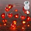 Afaiup Ghirlanda luminosa a forma di cuore, 2 m, 20 LED, bianco caldo su filo argentato a forma di cuore rosso, funzionamento a batteria, con timer, per decorazioni di San Valentino, matrimoni, festa della