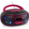 Denver Lettore CD Portatile con Bluetooth Denver TCL-212BT Rosa. Boombox. FM Radio. Volume 2x2W. Ingresso USB, AUX e per Cuffie. Effetto luci.