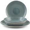 H&H, Servizio Tavola Echo 18 Pezzi in Porcellana Colore Ottanio, Forma Coupe - 6 Piatti Piani, 6 Piatti Fondi, 6 Piatti Frutta, Lavabili in Lavastoviglie e Idonei per Microonde