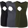 Smallshow Canottiere per Donna maternità Infermieristica Senza Maniche Top Canotta Allattamento in 3 Pezzi Army Green-Black-Deep Grey XL