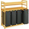 ADEL DREAM AdelDream Cesto portabiancheria,200l, 4 scomparti, 2 ripiani, in bambù | Portabiancheria a 4 scomparti 4 x 50l,estensibile e rimovibile,doppio scaffale,Grigio