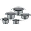 Fissler Pure Collection - Set di pentole in acciaio inox, 5 pezzi, pentole con coperchio in metallo (3 pentole, 1 padella, 1 casseruola), compatibile Induzione