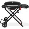 Weber Barbecue a gas Traveler con carrello pieghevole e ruote/BBQ portatile, griglie in ghisa smaltata, termometro integrato, bruciatore da 3,81 kW, area di cottura 2065 cm², nero