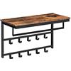 HOOBRO Attaccapanni da Parete, Mensola da Muro con 10 Ganci, Barra Appendiabiti con Mensola, Ripiano Portaoggetti, 60 x 30 x 42 cm, per Ingresso, Bagno, Marrone Vintage e Nero EBF60YM01