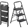 VEVOR Scaletta Pieghevole Salvaspazio con 3 Gradini, con Ampio Pedale Antiscivolo e Comoda Impugnatura, Scala in Acciaio Portatile Leggera con Capacità di 272 kg, Multiuso per Cucina, Casa, Nero