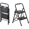 VEVOR Scala Pieghevole per Uso Domestico con 2 Gradini, con Ampio Pedale Antiscivolo e Comoda Impugnatura, Scala in Acciaio Portatile Leggera con Capacità di 272 kg, Multiuso per Cucina, Casa, Nero