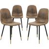 Homy Casa, Set di 4 sedie da pranzo in ecopelle scamosciata marrone, in stile scandinavo, per cucina e soggiorno, con gambe nere e oro