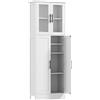 HOMCOM Mobile Bagno Alto con Ripiani Regolabili, Ante in Vetro e Legno, 60x30x170 cm, Bianco | Aosom Italy