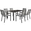 Outsunny Set 7 Pezzi con Tavolo Rettangolare e 6 Sedie Impilabili Traspiranti in Acciaio per Giardino e Esterno, Grigio e Nero | Aosom Italy