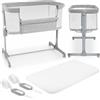 Moby-System LUNA Lettino 3 in 1 Grigio per Bambini Fino a 9 kg, Regolabile in Altezza su 7 Livelli, con 4 Ruote per Facilità di Trasporto e Parete Laterale Rimovibile