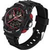 findtime Orologi per uomo e ragazzo, analogico, digitale, al quarzo, arancione, con allarme/cronometro, due fusi orari/LED 5 ATM, impermeabili, per uomini, nero/rosso., cinghia