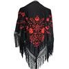 La Senorita LA SEÑORITA Foulard spagnolo flamenco, Scialle per danza con Frange nero per ragazze e donne, Manton Taglia Unica 160x80 cm Medio, Colore nero con decorazioni rosso, forma triangolare