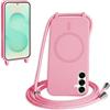 FMPCUON FNPCUON Cover Magnetica Silicone per Samsung Galaxy S24/S25 Plus con Cordino,Compatibile con MagSafe,Custodia con Laccio Collana Tracolla Collo Sottile TPU Antiurto Protettiva Case con Corda.Pink