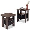 Furinno Andrey tavolino comodino con cassetto portaoggetti, Marrone Scuro/Nero, Set di 2