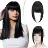 Elailite Frangetta Finta Capelli Veri Clip Naturali Frangia Frontale con Tempie Posticci Donna Remy Human Hair French Bangs, Nero Scuro