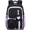 Tanou Zaino per la Scuola Elementare e Media Traspirante e Confortevole | Zaini Elementari Bambina Grande, Borsa Casual con il Portamonete, Zaino da Ragazze in Oxford Tessuto alla Moda, Nero Viola