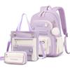 Tanou Set di Zaino da Ragazza per la Scuola Elementare e Media, 8-14 anni | Zaini Casual alla Moda e Leggero con Cinghia per Trolley, Zaino Scuola Bambina con Borsa a Tracolla e Astuccio, Viola