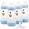 MAM Biberon anti-coliche Easy Start | Confezione da 4 (4 x 260 ml) | Biberon autosterilizzante | Tettarelle MAM a flusso medio misura 2 + 1 tettarella a flusso rapido misura 3 | blu (vari disegni)