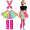 AffeGifts Costumi Accessori Anni 80 Vestiti, Scaldamuscoli Bambin Ragazze Neon Leg Warmers Reti da Pesca Guanti e Fancy Dress Tutu per Gli Anni '80 Festa A Tema Festa Discoteca Costume Carnevale (Arcobaleno)