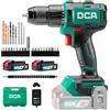 DCA Trapano a Percussione 20V Brushless, 55Nm, Mandrino in Metallo da 13mm, 18+1+1 Impostazioni di Coppia (0-450/1800RPM), Design Compatto con Batteria 2.0Ah*2 e Caricatore，ADJZ2055i