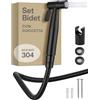 Praknu Doccetta per Bidet WC - Con Doccia, Tubo Flessibile e Supporto - Acciaio inox - Per attacco standard G1/2 - Facile da installare (Nero)