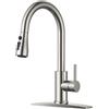 FORIOUS Kitchen Faucet with Pull Down Sprayer, Brushed Nickel, Bar High Arc Single Handle Traditional 3 Modes Stainless Steel Faucet for Kitchen Sink Farmhouse RV Laundry Camper