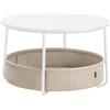 VASAGLE Tavolino da salotto con cesto in tessuto, stile moderno, struttura in metallo, bianco opaco e marrone cammello LCT244W10