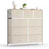 HOKEEPER Cassettiera in Tessuto con 9 Cassetti, Mobile Salvaspazio per Casa, Cassettiera Stretta e Alta con Capacità Grande per Camera da Letto, Sala, Corridoio - Beige