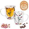 QHYK Tazza di caffè in vetro, Set di 2, Vetro a doppia parete, 320ml, Bicchieri ornamentale fiori secchi, con Sottobicchieri, per caffè, tè, Cappuccino, festa