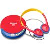 Lenco CD-021 - Lettore CD portatile per bambini, con riduzione del volume, con cavo di ricarica, colore: rosso/blu