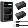 QUMOX Set batteria sostitutiva LP-E6NH e caricabatterie USB, confezione da 2 pezzi da 2250 mAh per batteria LP-E6 LP-E6NH, doppio slot compatibile con Canon EOS R7 R5 R6 R6 II R,5DIV,6DII,7DII,80D,90D