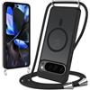 Yoedge Magnetica Cover per Google Pixel 9 Pro XL 5G con Cordino, Compatibile con MagSafe, Custodia Traslucida Opaca Hard PC Sottile TPU Antiurto Protettiva Case con Corda Collana Tracolla Laccio, Nero