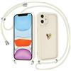 Krdvekm Cover con Cordino per iPhone 11 6,1'', Silicone Morbido Bianco Custodia Aesthetic Mädchen Modello Amore Oro 3D Cute Disegni Collana Regolabile Protezione della Fotocamera Antiurto Case