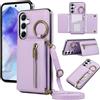 YANJIEER ESONG Cover per Samsung Galaxy A26 5G/A17 Portafoglio Case con Cordino Cinturino e Ring,Custodia A Libro In Pelle Flip Cerniera,Caso per Donna Con Porta Carte,Magnetica,Supporto Viola