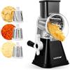 NutriChef Mandolina per Verdure 3 in 1 e Grattugia Formaggio per Cucina, Affetta Verdure con 3 Lame Intercambiabili, Base a Ventosa e Manovella con Blocco Sicurezza, Accessori Cucina, Nera