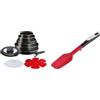 Lagostina Ingenio Essential Plus Batteria di Pentole, Alluminio per Gas e Forno, 17 Pezzi & Ingenio Smart Spatola con Inserto antiscivolo, Plastica e silicone, Nero e Rosso