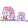 damaloo Set di 2 sacchetti per l'asilo e il tempo del pranzo per ragazze - Unicorn bambini - piccola borsa a forma di unicorno - borsa sportiva - zaino per l'asilo e la ragazza - sacco per vestiti di