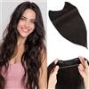 Benehair Extension Capelli Veri Filo, 70g Invisibile Extension Clip Capelli Veri con Filo, 50CM Regorabile Wire Hair Extensions Lisci, Nero Naturale #1B