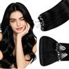 Hetto Extension Capelli Veri Microring Nero - Remy Capelli Umani Estensioni, Invisibile Adesive, Look Naturale per Uso Quotidiano 40g 50ciocche 30cm