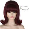 ATAYOU Parrucca Corta Vintage Bordeaux con Fascia di Perle, Parrucche Alveare Bouffant Rosso Bordeaux Anni '60 e '70 per Le Donne