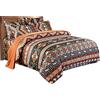 Loussiesd, set di biancheria da letto in stile etnico vintage bohémien, per letto matrimoniale, con stampa retrò in microfibra e 2 federe con cerniera colorata.