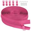 LHZHLE Chiusura lampo infinita da 5 mm, con cerniera: 3,65 m, in nylon rosso rosa, chiusura lampo - al metro con 5 cerniere per biancheria da letto e cuscino