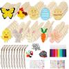 Staranry Set Creativo Pasqua Bambini - 60 Sagome in Legno da Dipingere, Uova di Pasqua da Decorare Coniglio Pulcino Farfalla, con Corda, 12 Colori Acquerello, Adesivi e Occhi Decorativi per Bambini