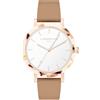 LIEBESKIND BERLIN donna orologio da polso - Rundes Gehäuse con gemustertem Acetat-Topring - Lederarmband - Schlichtes Ziffernblatt - Elegante Quarzuhr - Oro rosa e Braun