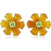 Bling Jewelry Orecchini A Perno Con Fiore In Giada Gialla Cz Verde Giardino Per Donne In Argento Sterling Placcato Oro 14K