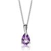 MIORE Collana Donna, Goccia Ametista Naturale, Ciondolo Oro Bianco 9KT 375, Catenina Argento 925, Gioiello Anallergico, Elegante Portagioie