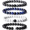 Sahoottie 3-4 bracciali da uomo in pietra naturale con perle da 8 mm, con occhio di tigre, in pietra lavica nera, set di bracciali elasticizzati per uomini di compleanno, 19 cm
